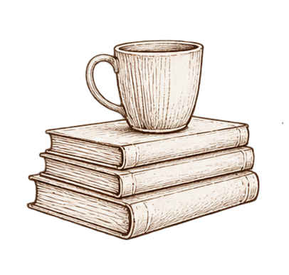Hand-drawn books and cup