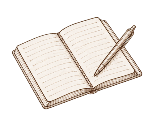 Hand-drawn open journal and pen